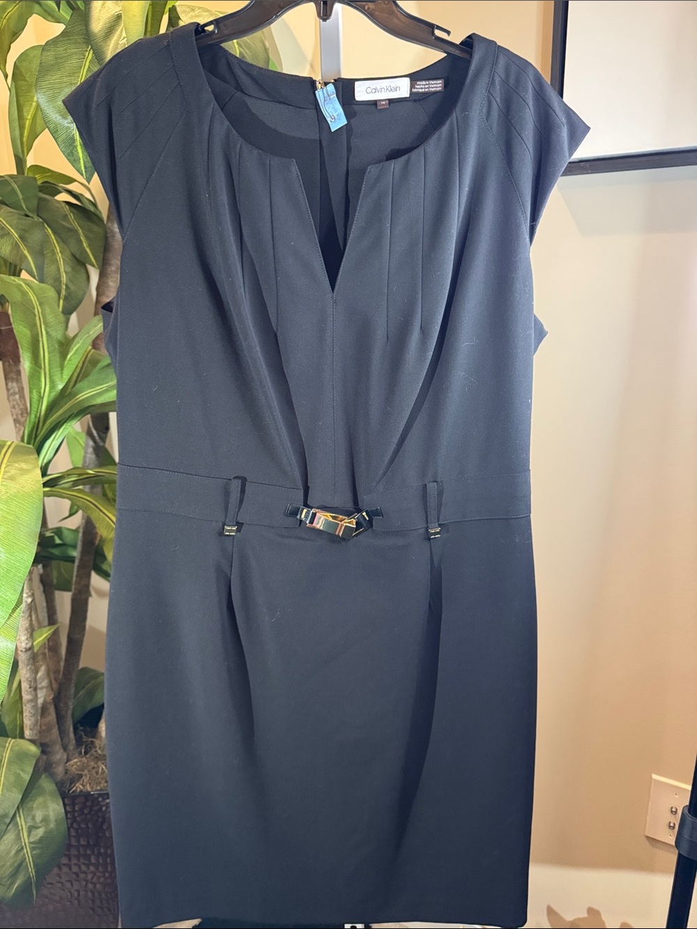 Calvin Klein Black Sleeveless Sheath Dress, size 14, Gold Hardware.